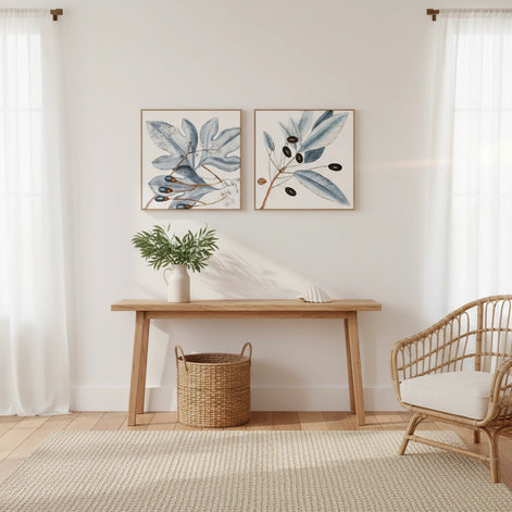 Vintage Blue Botanical III - Natural Canvas