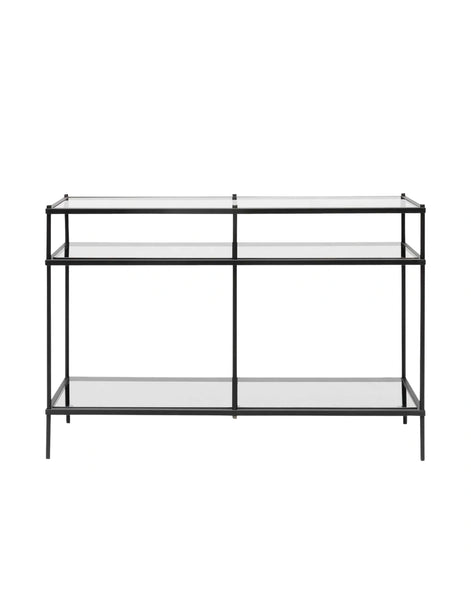 Amalia Black Console - Grey Glass Shelves