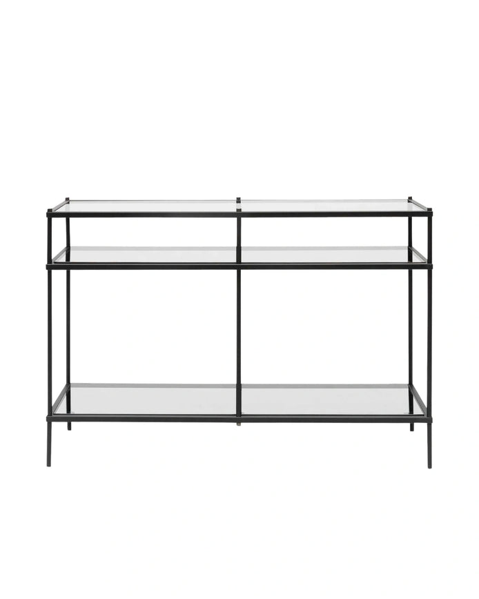 Amalia Black Console - Grey Glass Shelves