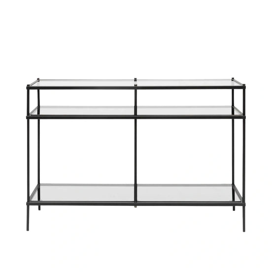 Amalia Black Console - Grey Glass Shelves