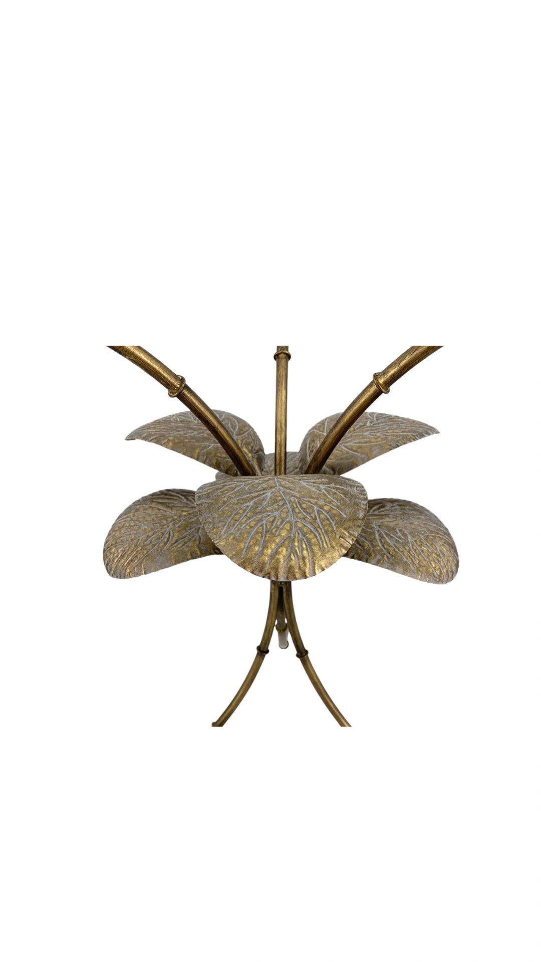 Detailed view of the iron base of the Amari Side Table, emphasising the layered leaf pattern and soft metallic finish.