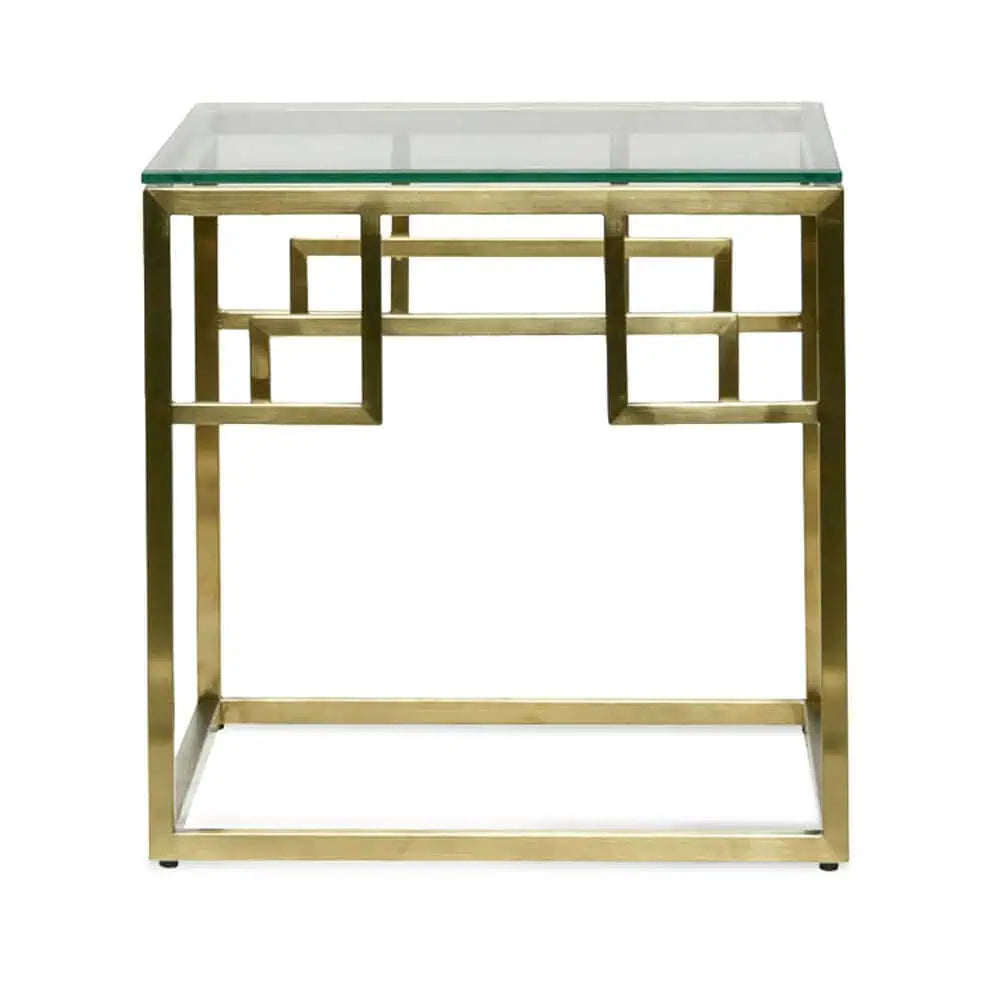 Ambrose Glass Top Side Table - Gold Base