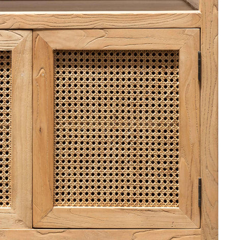 Wooden cabinet with woven rattan panel