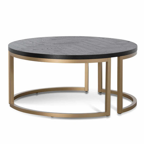 Denise Round Coffee Table - Peppercorn and Brass