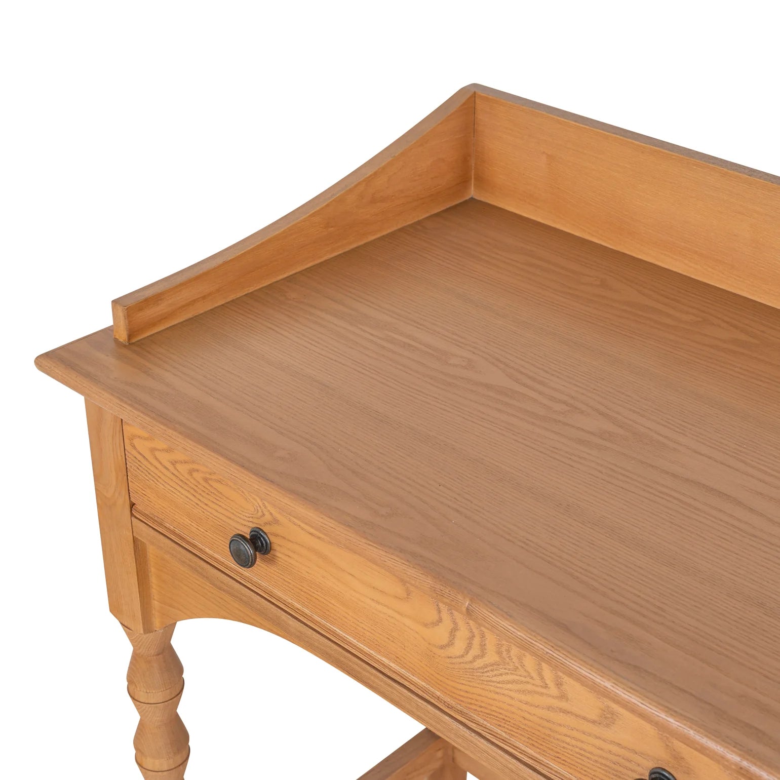 Wooden desk with a drawer on a white background