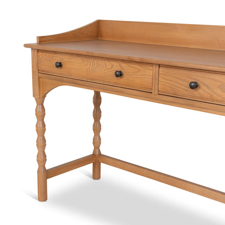 Wooden desk with two drawers on a white background