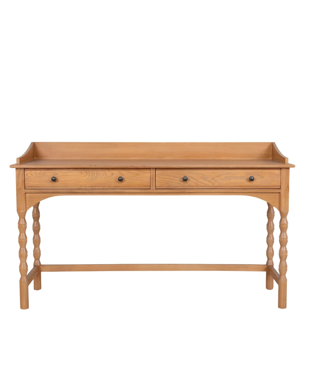 Wooden desk with two drawers on a white background