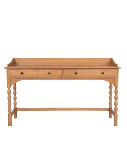 Wooden desk with two drawers on a white background