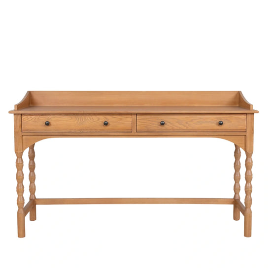 Wooden desk with two drawers on a white background