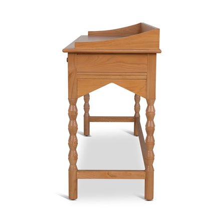 Wooden side table with a drawer on a white background
