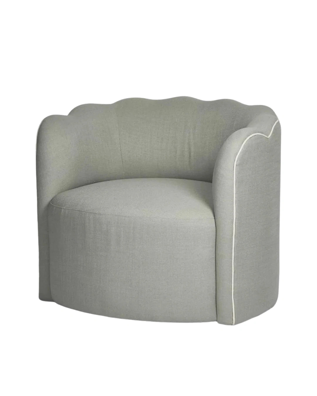Camille Scallop Armchair Seafoam with White Piping