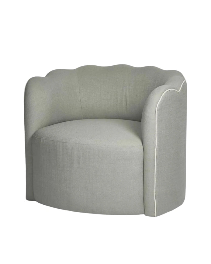 Camille Scallop Armchair Seafoam with White Piping