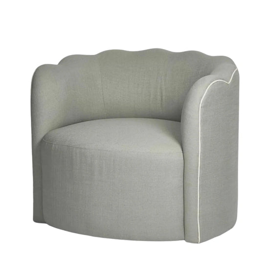 Camille Scallop Armchair Seafoam with White Piping