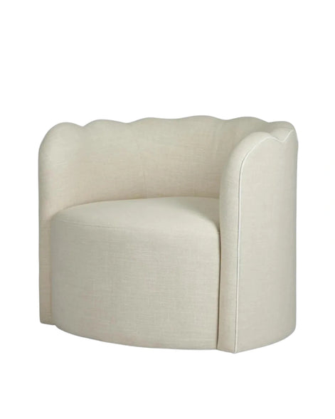 Camille Scallop Armchair Natural with White Piping