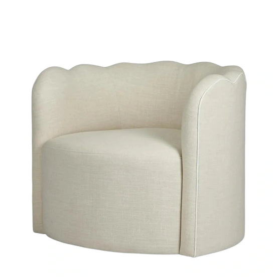 Camille Scallop Armchair Natural with White Piping