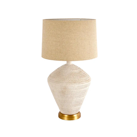 Caufield White Sandstone Table Lamp & Linen Shade