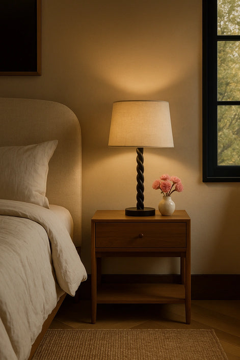 Papillon Table Lamp Base Black with Linen Lamp Shade