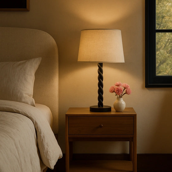 Papillon Table Lamp Base Black with Linen Lamp Shade