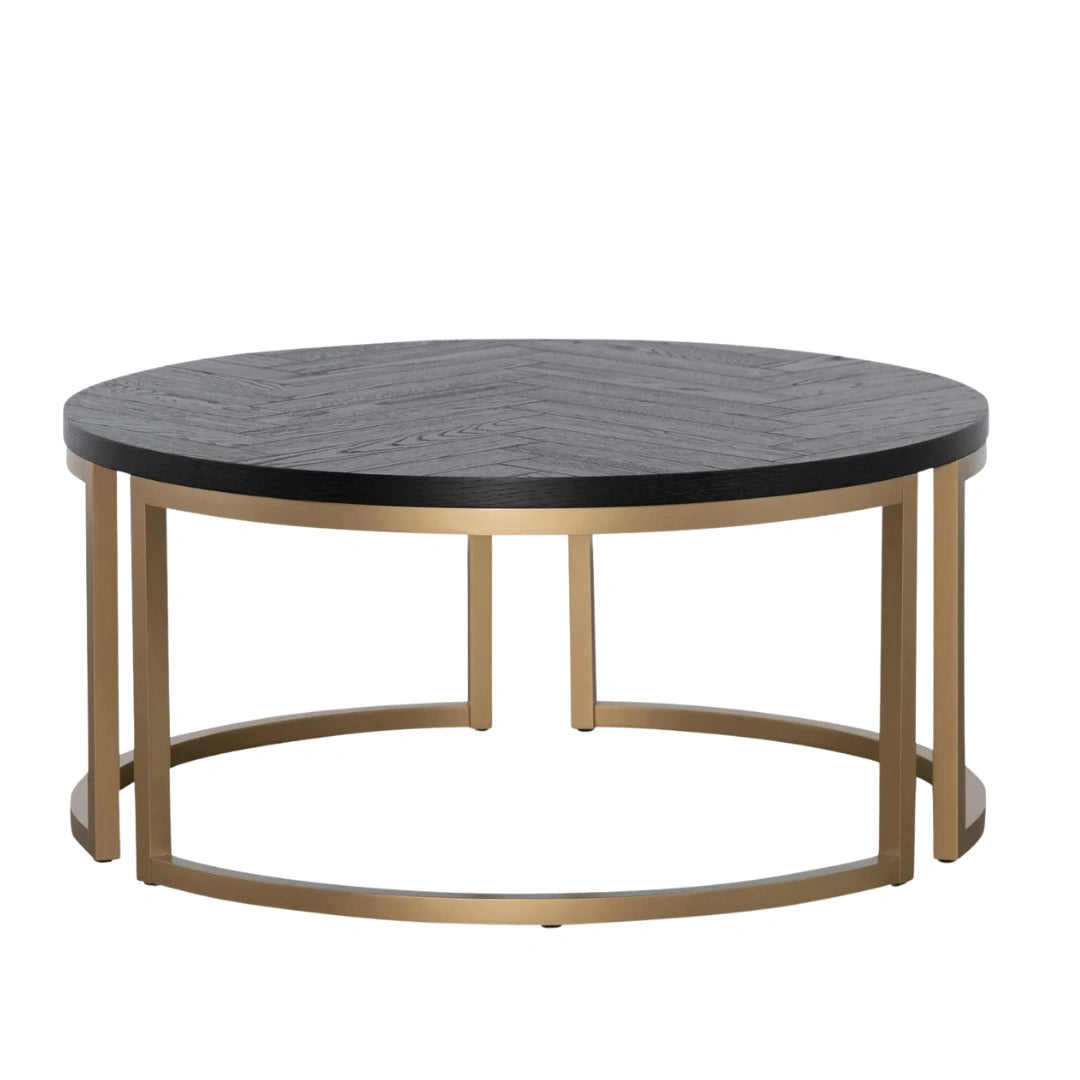 Denise Round Coffee Table - Peppercorn and Brass