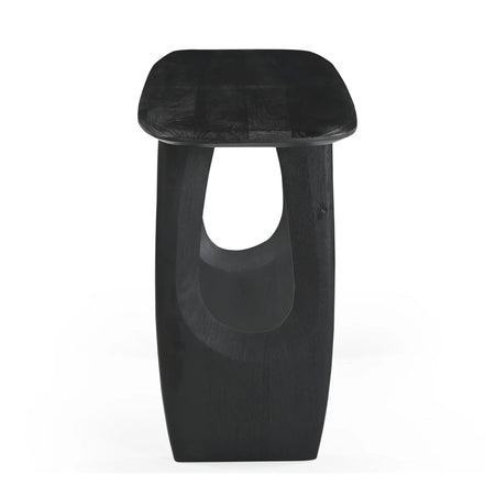 Black stool with a unique design on a white background