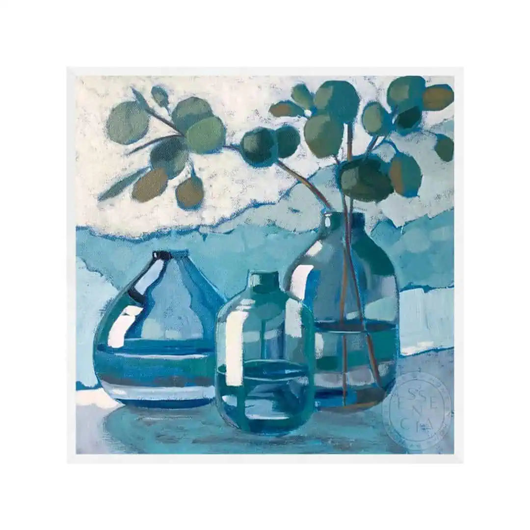 Eucalyptus in Blue Glassware – White Frame