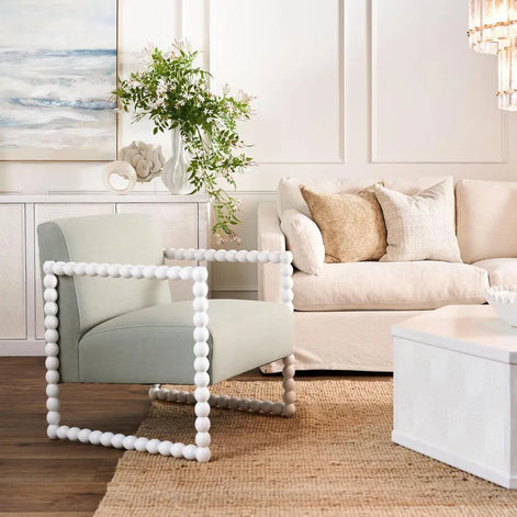 Santiago Oak Armchair - White/Seafoam