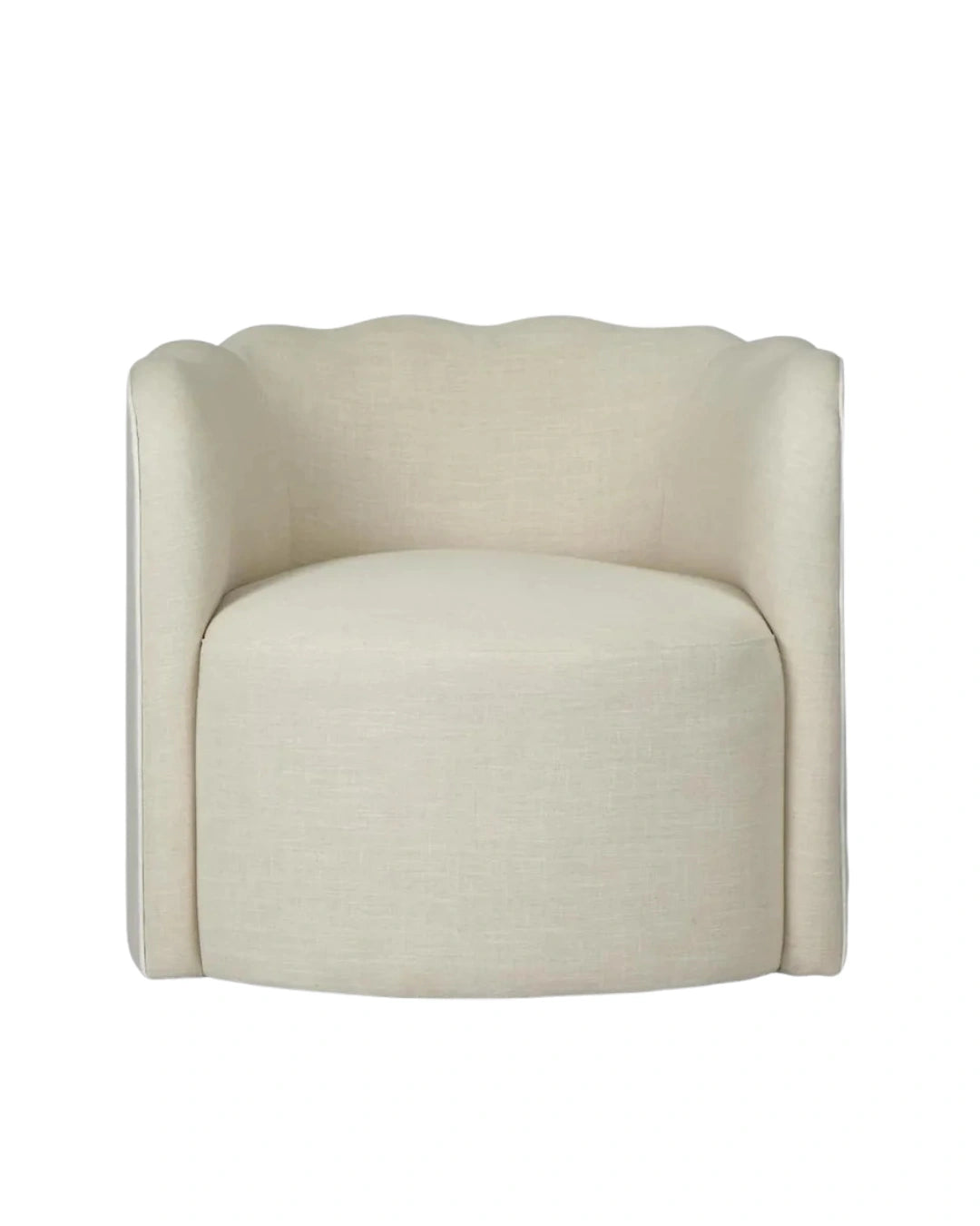 Camille Scallop Armchair Natural with White Piping