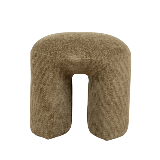 Olive textured ottoman with a unique geometric shape modern design