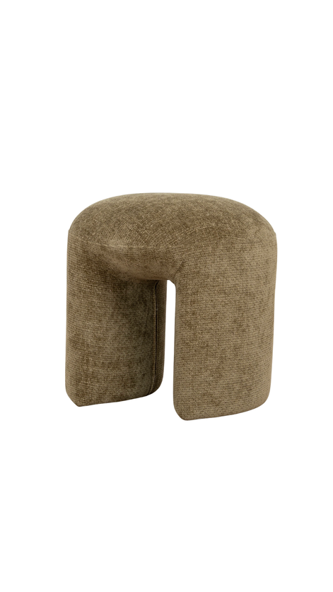 Olive textured ottoman with a unique geometric shape modern design