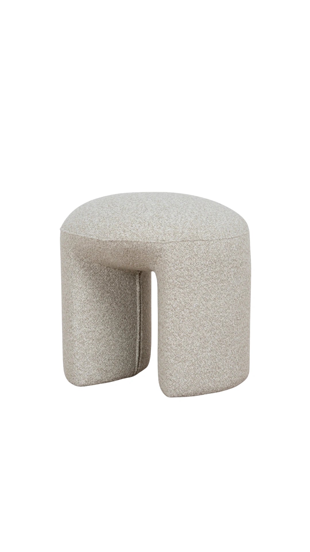 Oatmeal beige textured ottoman with a unique geometric shape modern design