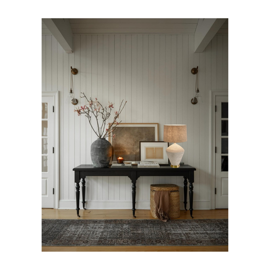 Caufield White Sandstone Table Lamp & Linen Shade