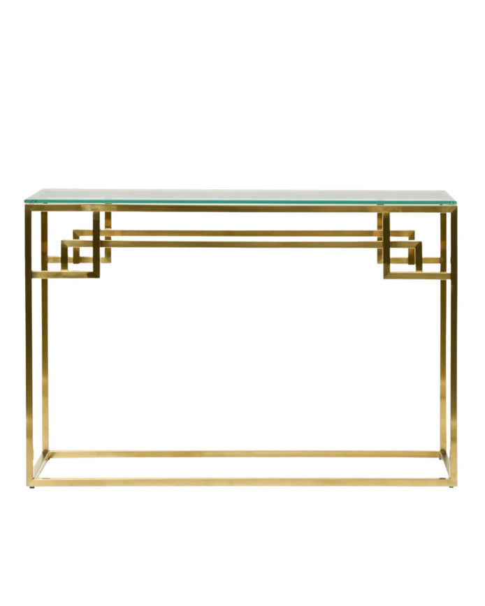 Ambrose Glass Top Console Table with Gold Base