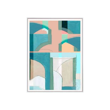 Abstract geometric art print with pastel colors on a white background