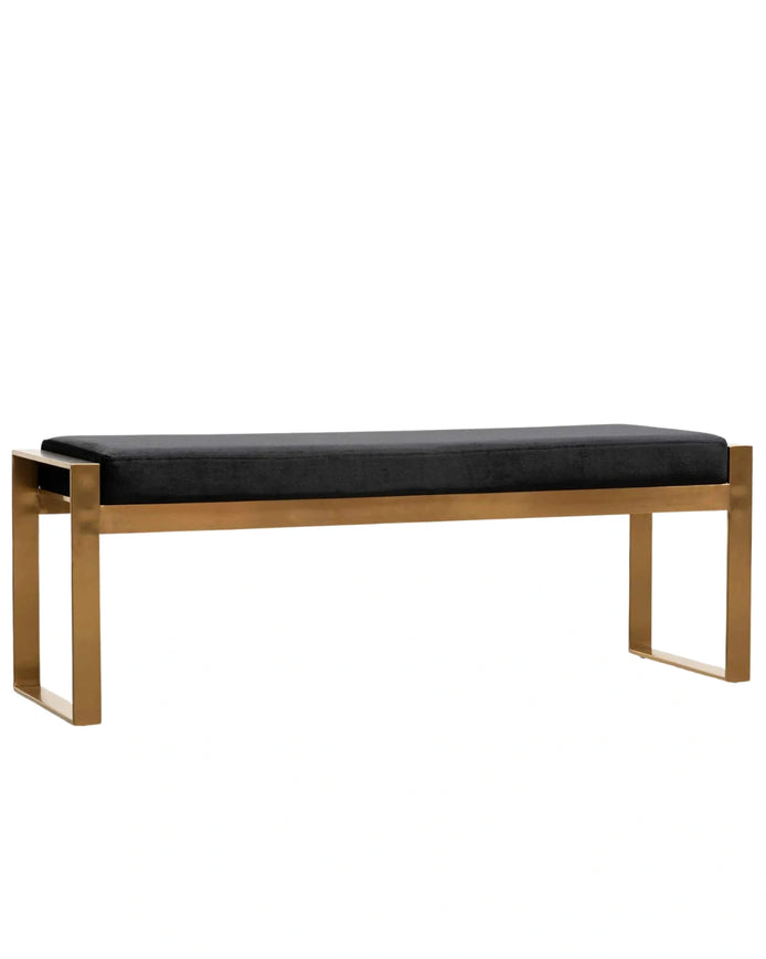 Jose Black Velvet Bench - Gold Base
