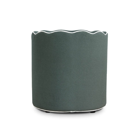 Green cylindrical planter with scalloped edge on a white background