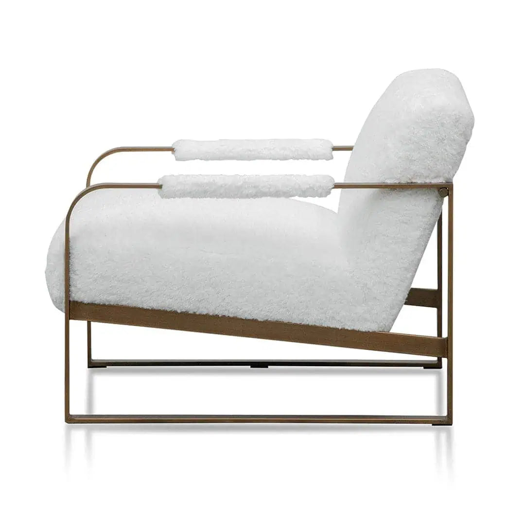 Quentin Armchair - White Faux Fur/Antique Golden