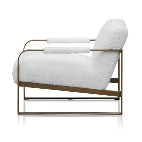 Quentin Armchair - White Faux Fur/Antique Golden