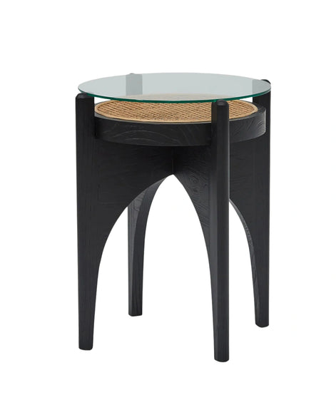 Lara Round Glass Side Table - Black