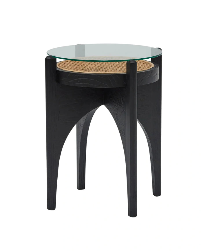 Lara Round Glass Side Table - Black
