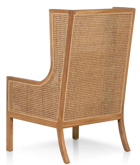 Wooden chair with wicker backrest on a white background