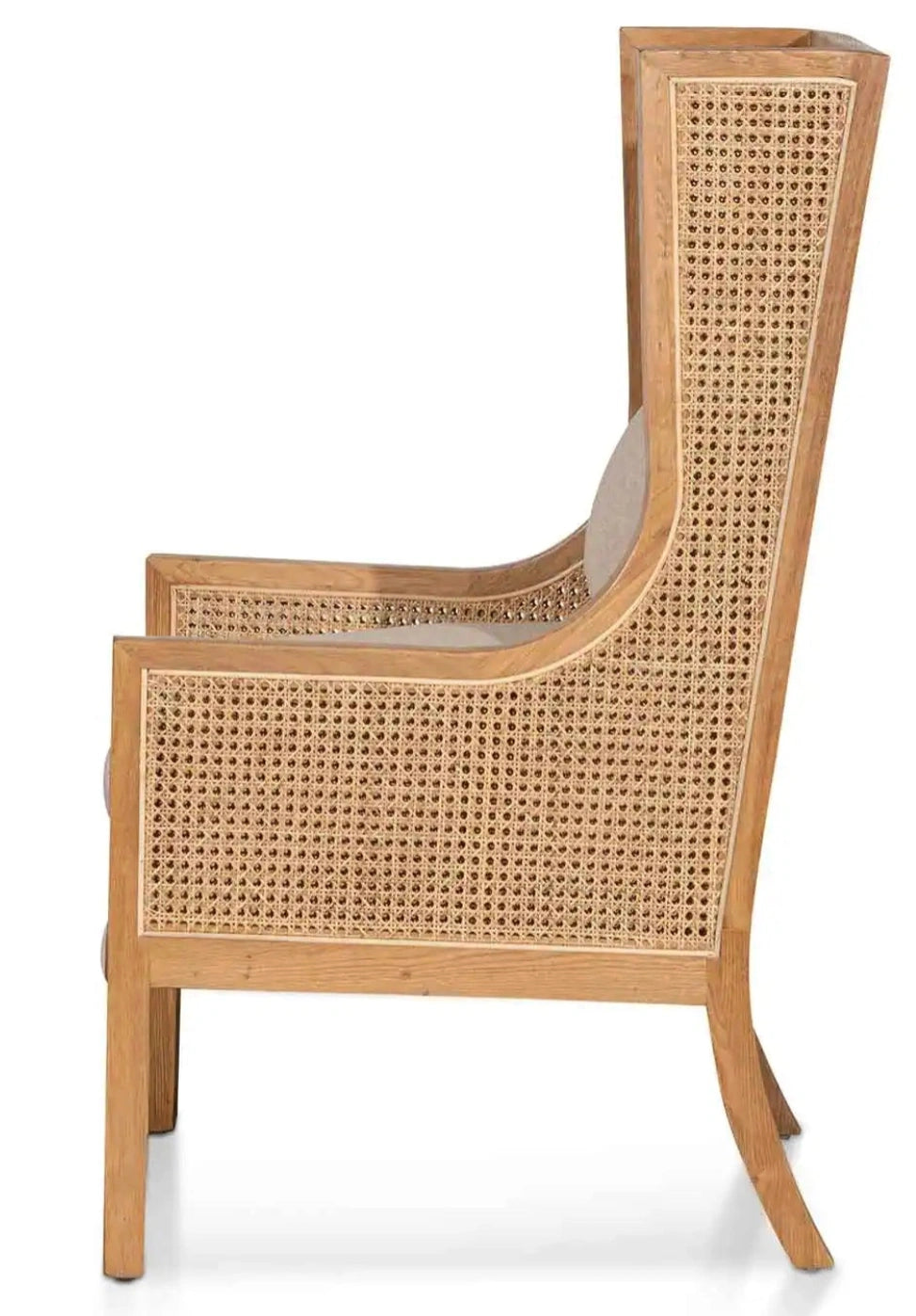 Wooden chair with wicker backrest on a white background