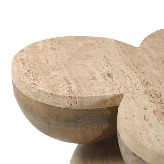 Beige stone table with a unique design on a white background