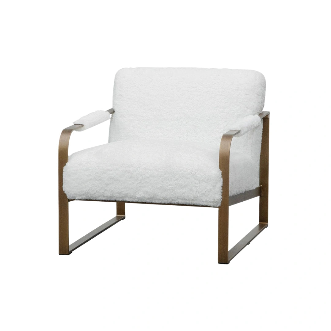 Quentin Armchair - White Faux Fur/Antique Golden