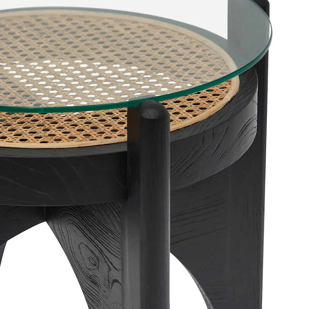 Lara Round Glass Side Table - Black