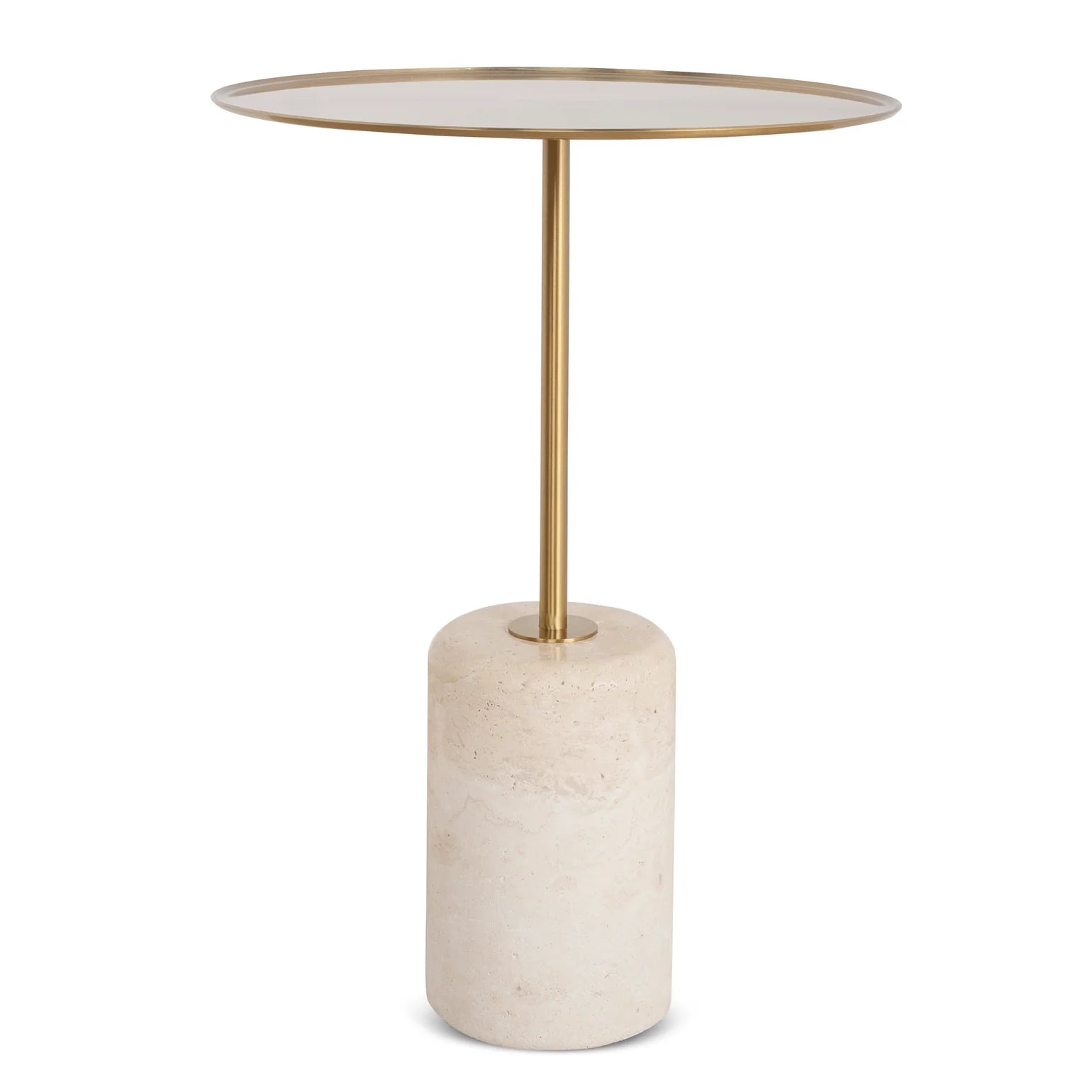 Sue Brushed Gold Side Table - Travertine