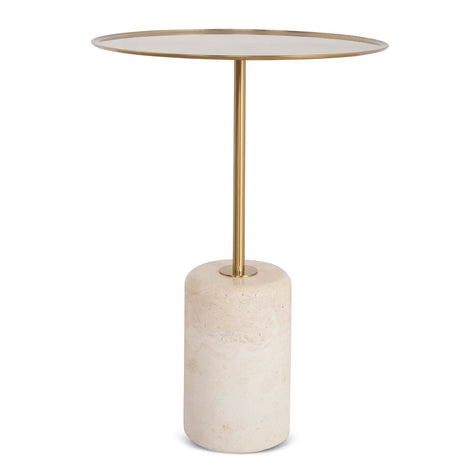 Sue Brushed Gold Side Table - Travertine