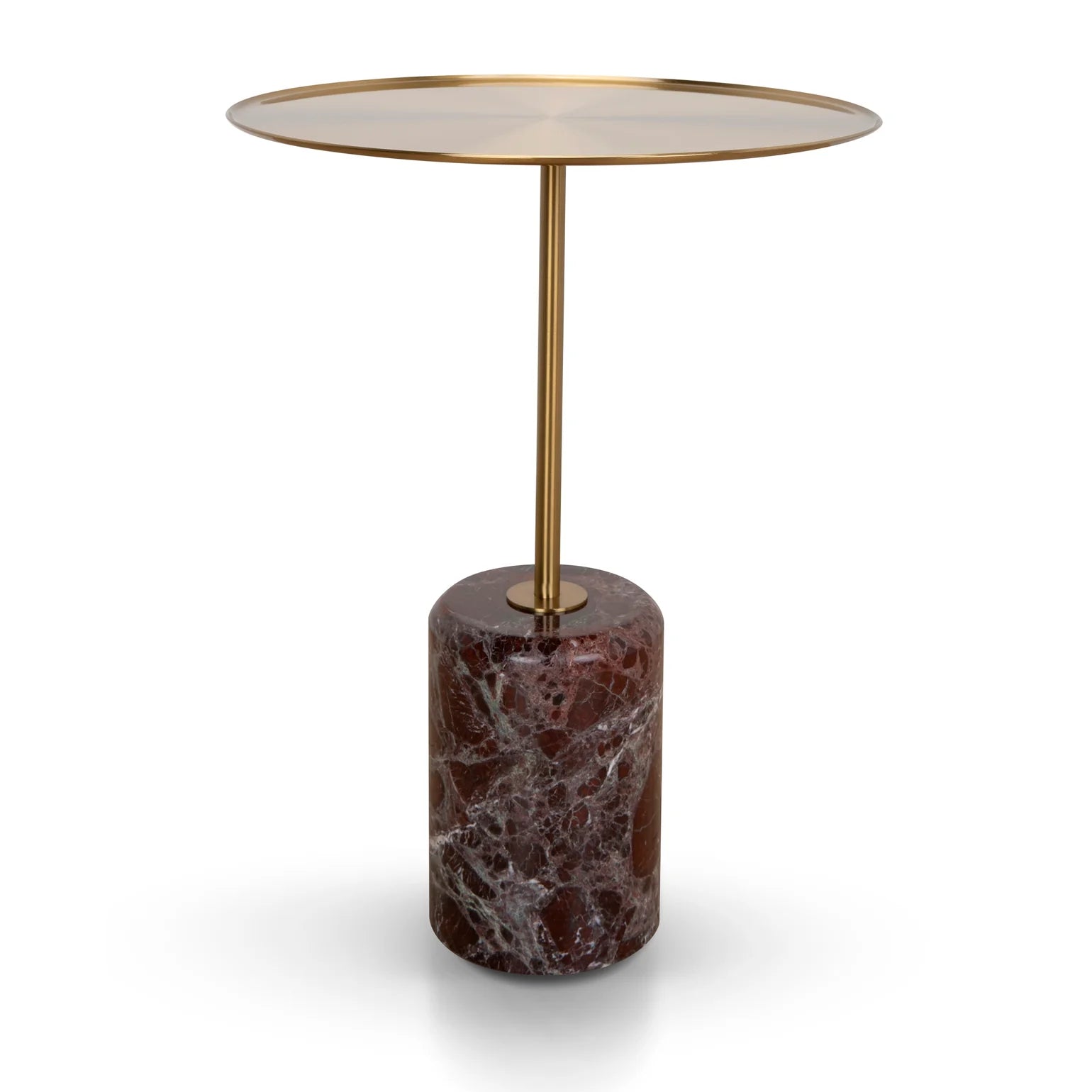 Sue Brushed Gold Side Table - Rosso Levanto Marble