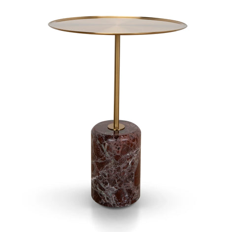 Sue Brushed Gold Side Table - Rosso Levanto Marble