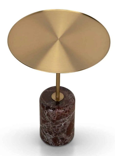 Sue Brushed Gold Side Table - Rosso Levanto Marble