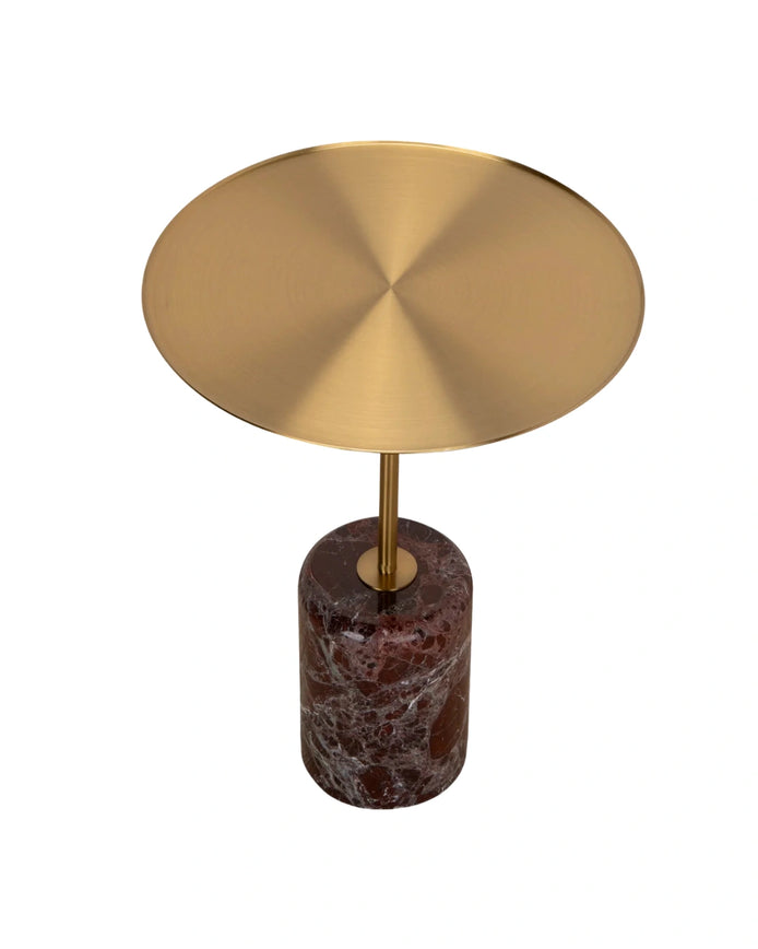 Sue Brushed Gold Side Table - Rosso Levanto Marble